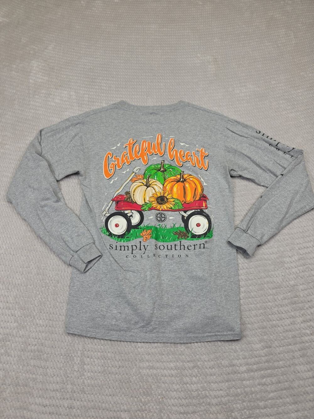 Simply Southern Shirt Womens Small Grateful Heart Pumpkin Fall Long Sleeve